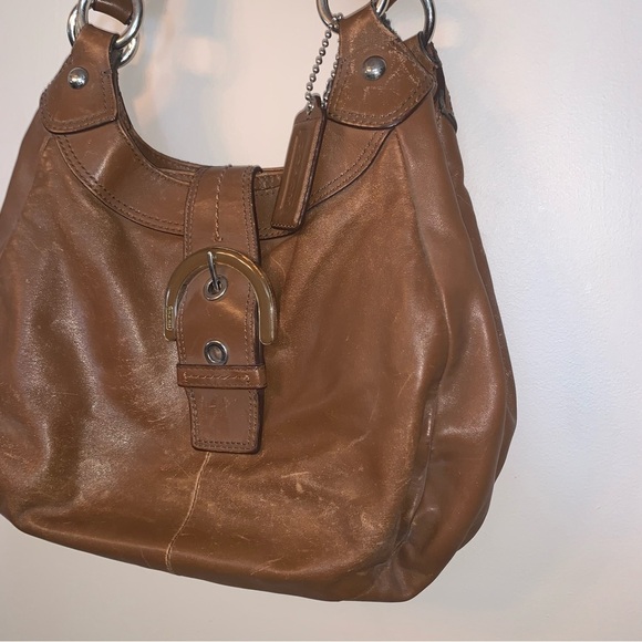 Coach Tan Leather Shoulder Bag with Silver Accents - Picture 8 of 15